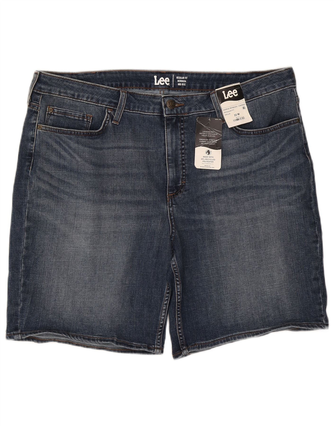 LEE Damen-Bermudashorts mit mittlerer Leibhöhe und regulärer Passform, US 22, 3XL, W44, blaue Baumwolle