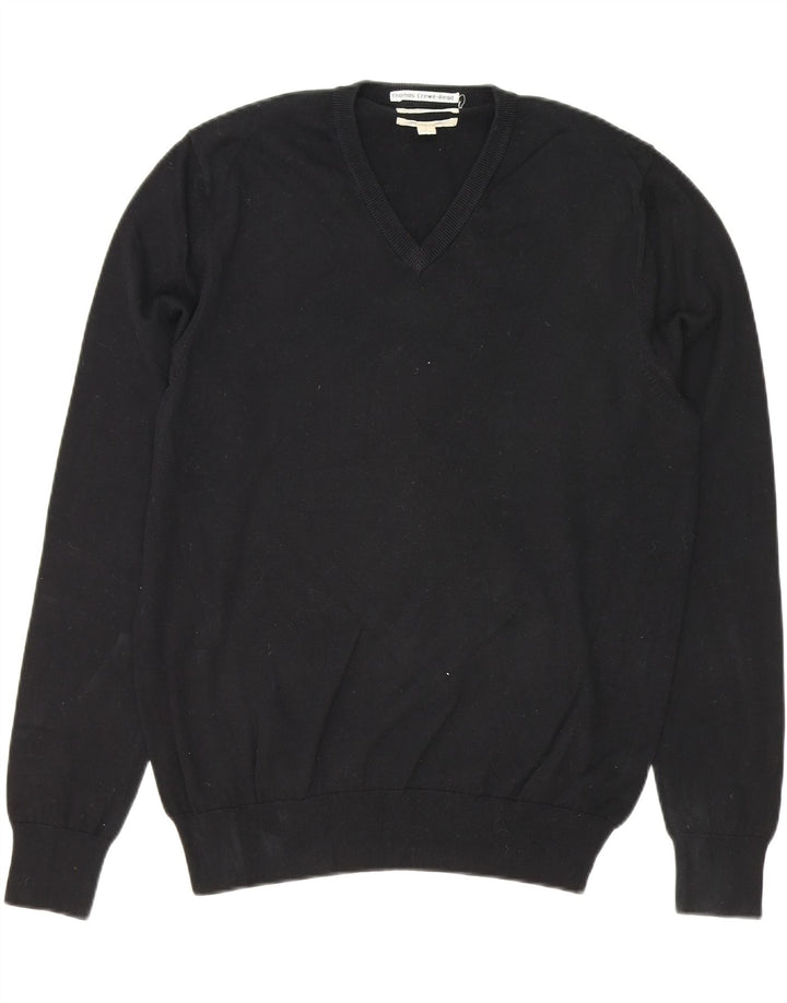 MARKS & SPENCER Mens V-Neck Jumper Sweater Large Black Cotton Vintage Marks & Spencer and Second-Hand Marks & Spencer from Messina Hembry 