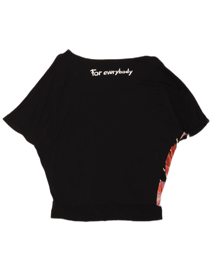 DESIGUAL Damen T-Shirt Top UK 14 Medium Schwarz geblümt