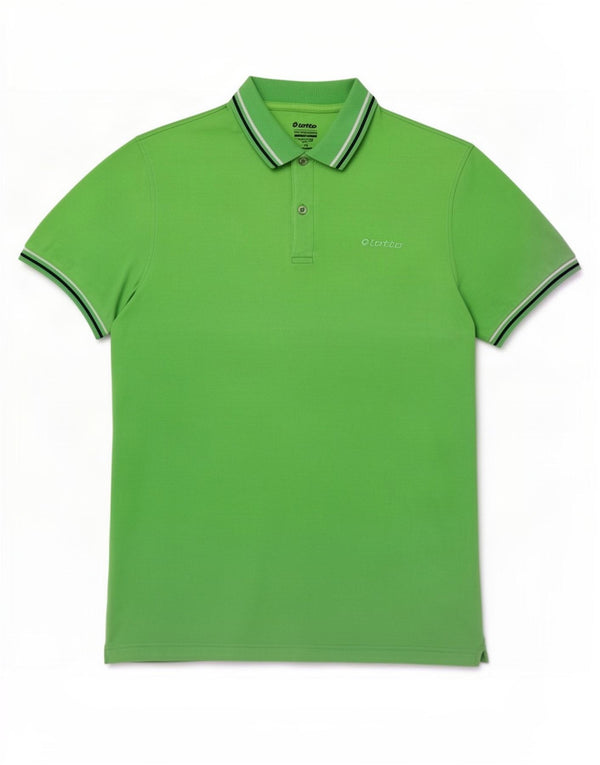 Lotto Mens Polo Shirt XL Green Striped Cotton