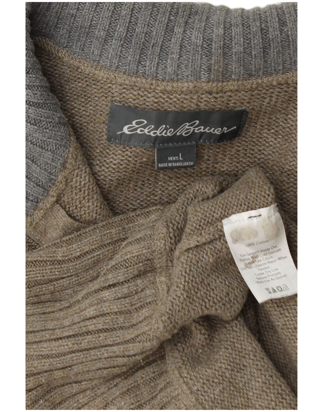 EDDIE BAUER Herren-Pullover mit Reißverschluss am Hals, große Khaki-Baumwolle
