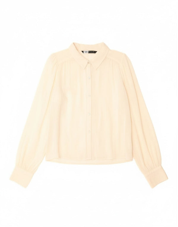 Zara Damen-Hemd UK 14 Mittelweiße Schurwolle