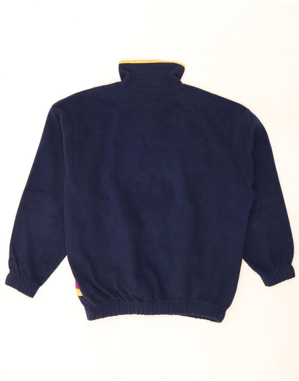 Vintage Damen Fleecepullover mit Reißverschluss, UK 16, groß, marineblau, geometrisch