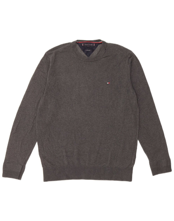Tommy Hilfiger Damen-Pullover mit Rundhalsausschnitt, UK 14, mittelgraue Baumwolle