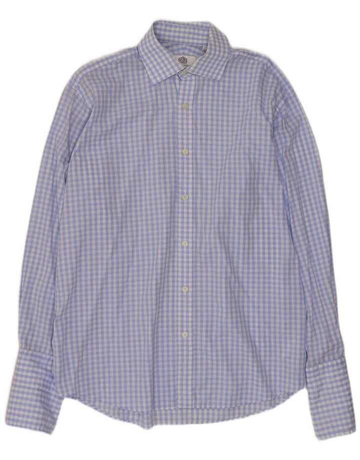 Van Heusen Herrenhemd Größe 41 16 Große blaue Gingham-Baumwolle