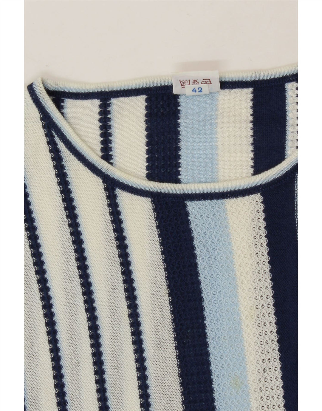 VINTAGE Womens Boat Neck Jumper Sweater IT 42 Medium Navy Blue Striped Vintage Vintage and Second-Hand Vintage from Messina Hembry 