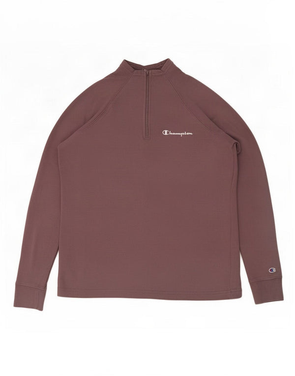 Champion Womens Zip Neck Sweatshirt Jumper UK 14 Medium Brown Cotton