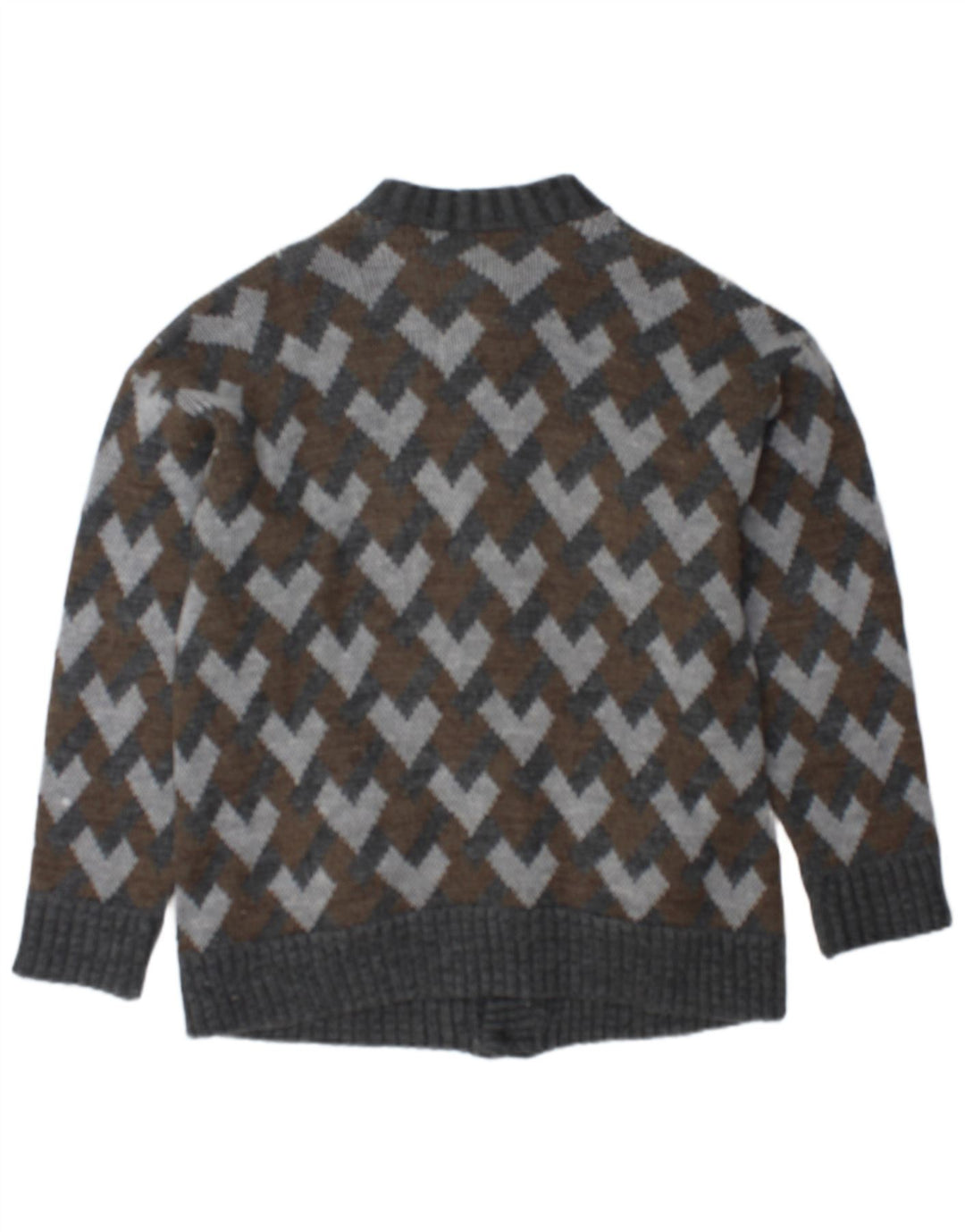 Vintage Herren Cardigan Pullover Mittelgrau Geometrisch