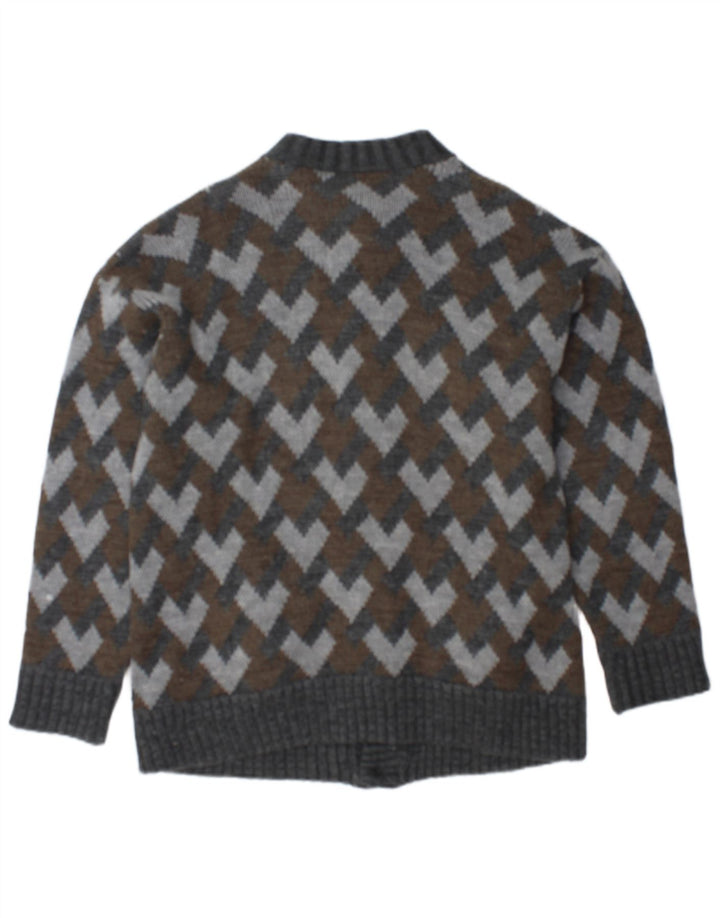 Vintage Herren Cardigan Pullover Mittelgrau Geometrisch