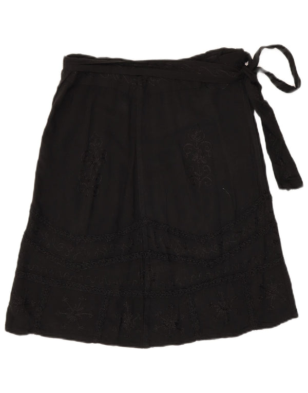 Vintage Damen Wickelrock W30 Medium Schwarz Paisley