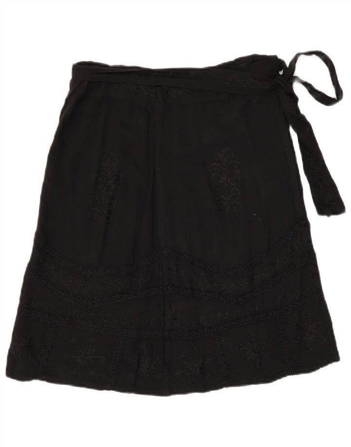 Vintage Damen Wickelrock W30 Medium Schwarz Paisley