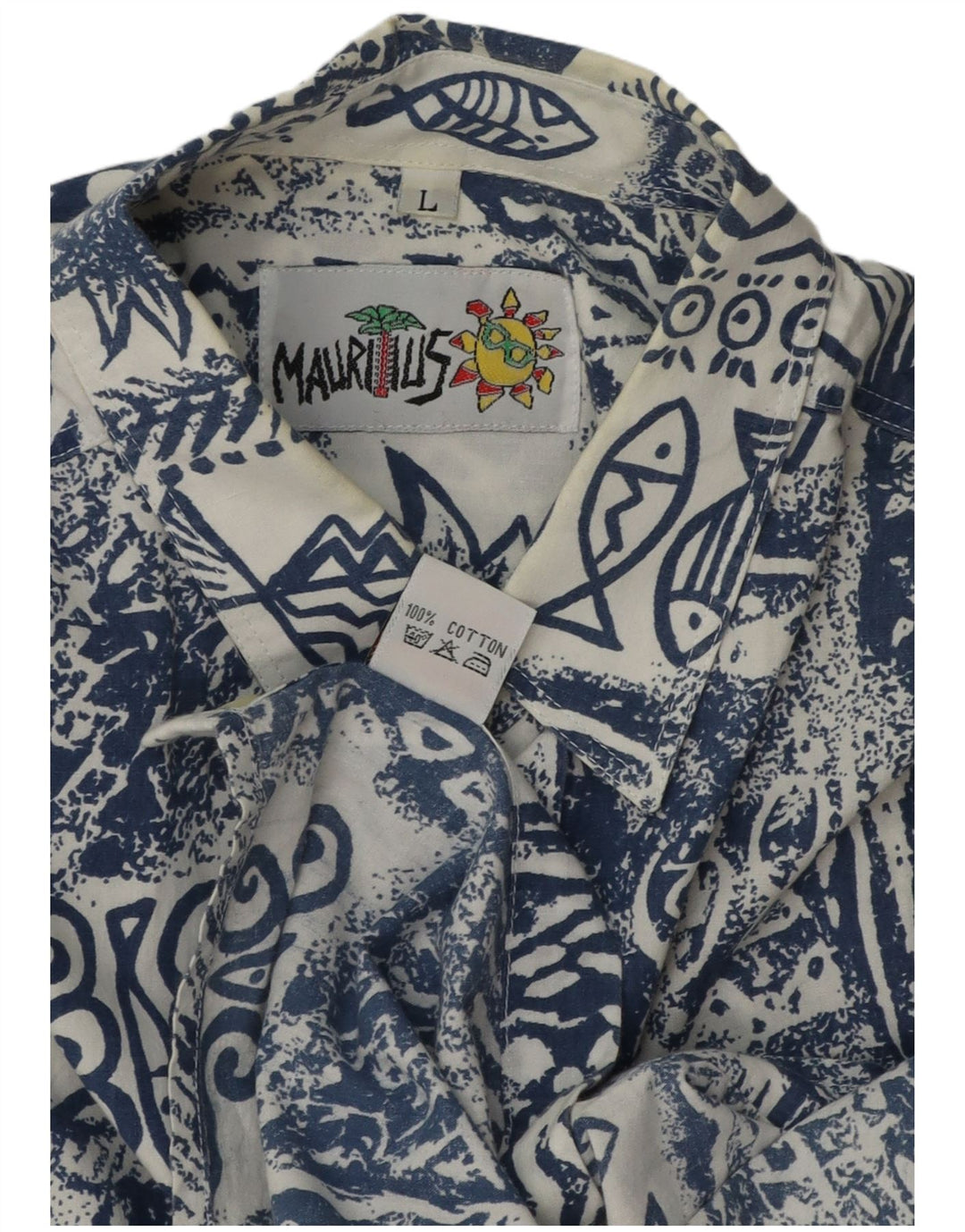 Mauritius Herren-Kurzarmhemd, groß, blau, Patchwork-Baumwolle, hawaiianisch