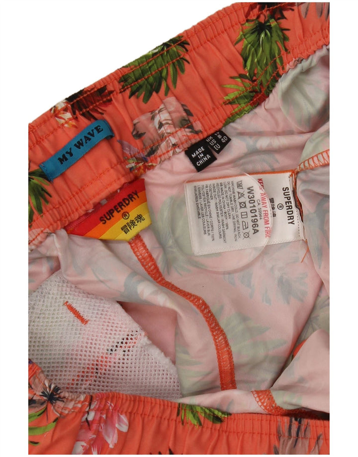 Superdry Damen-Badeshorts UK 12 Mittelrosa mit Blumenmuster, Polyester