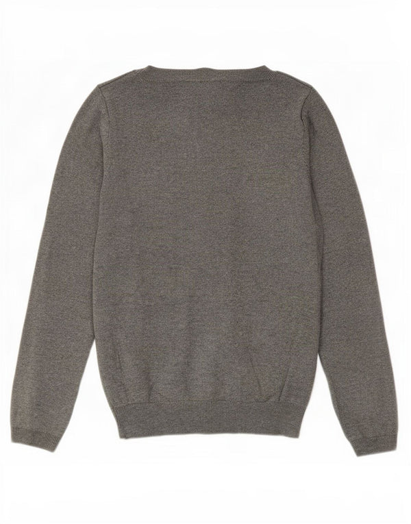 Zara Womens Crop Boat Neck Jumper Sweater UK 12 Medium Grey Cotton