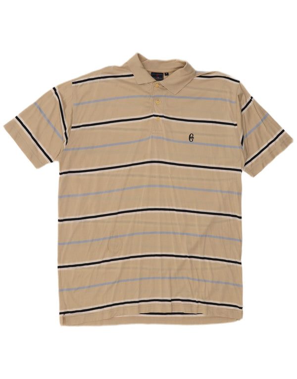 CONTE OF FLORENCE Herren Poloshirt XL Beige gestreift aus Baumwolle