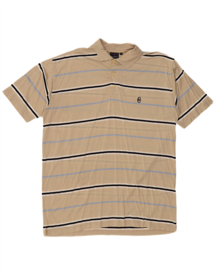 CONTE OF FLORENCE Herren Poloshirt XL Beige gestreift aus Baumwolle