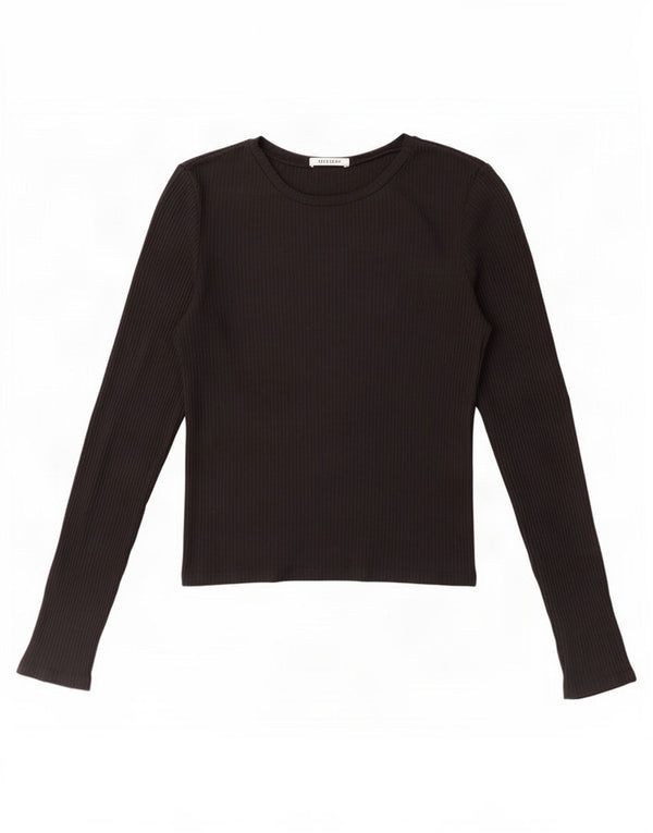 Zara Damen Crop Top Langarm UK 14 Large Schwarz