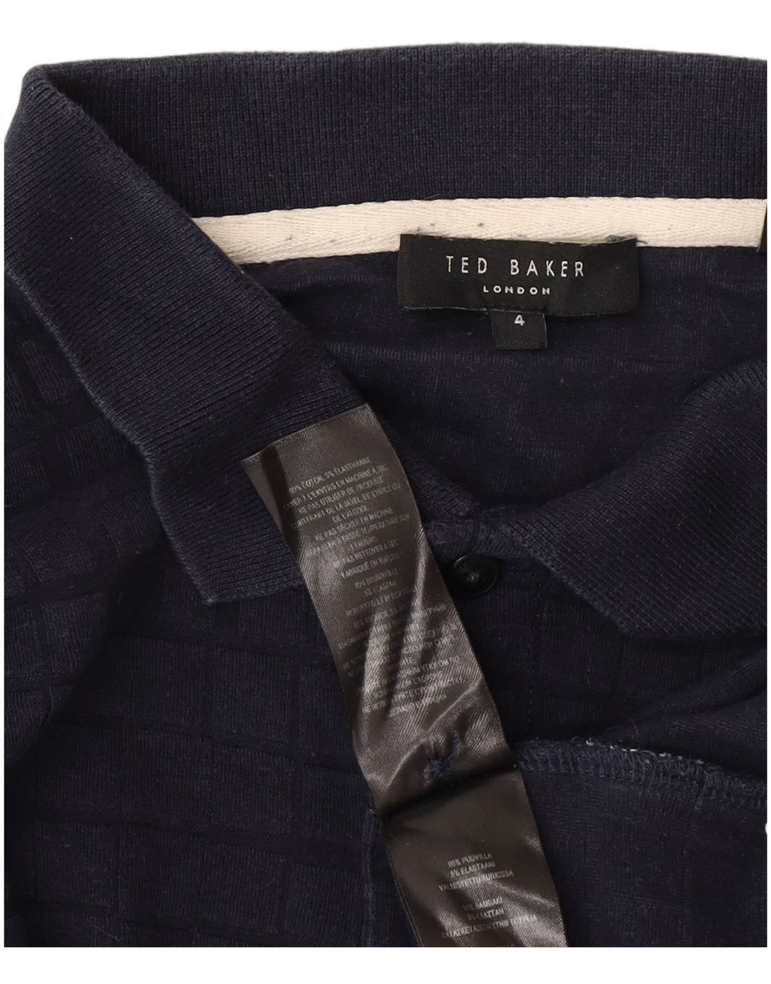Ted Baker Herren-Langarm-Poloshirt, Größe 4, groß, marineblau, kariert, Baumwolle