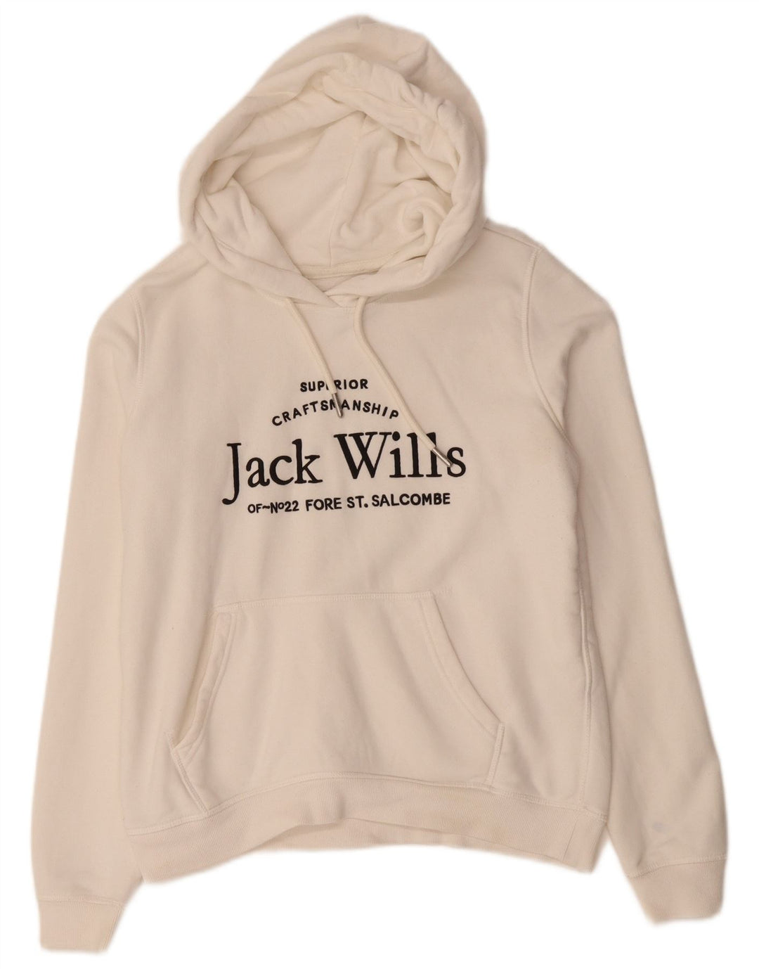 JACK WILLS Damen-Kapuzenpullover mit Grafik, übergroß, UK 10, Größe S, weiße Baumwolle