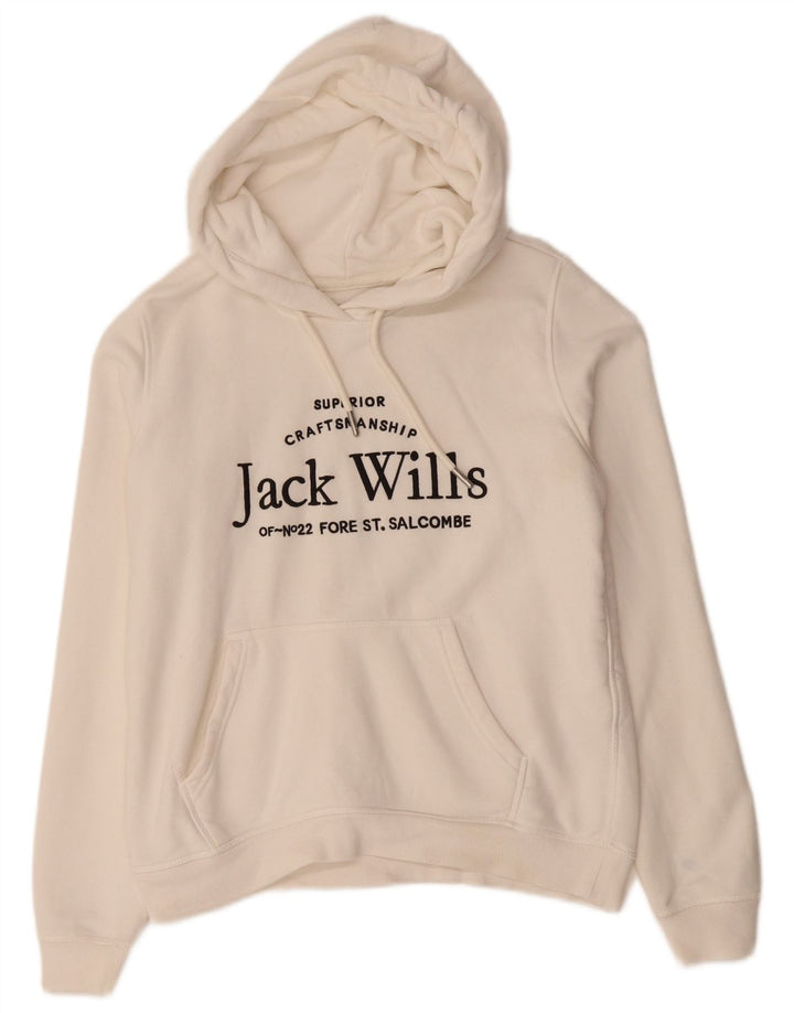 JACK WILLS Damen-Kapuzenpullover mit Grafik, übergroß, UK 10, Größe S, weiße Baumwolle