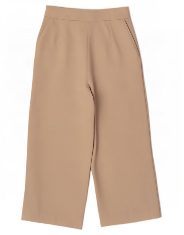 Zara Damen-Caprihose mit weitem Bein, mittelgroß, W28, L22, beige, Polyester