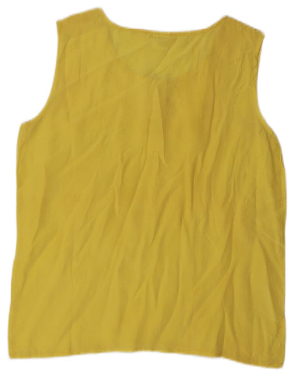 Vintage Damen Ärmelloses Blusentop UK 12 Mittelgelbe Seide