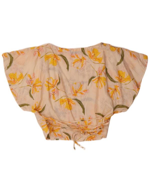 Zara Damen Crop Bluse Top UK 12 Medium White Floral Lyocell