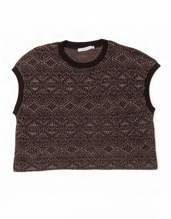 Zara Damen Crop Vest Top UK 10 Small Mehrfarbige geometrische Baumwolle