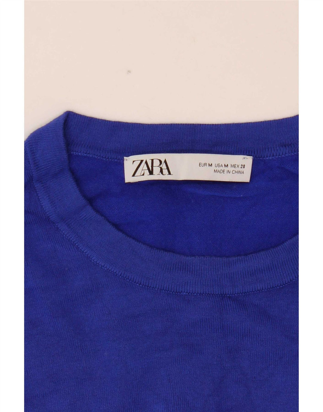 Zara Damen Crop Crew Neck Pullover Pullover UK 12 Mittelblau