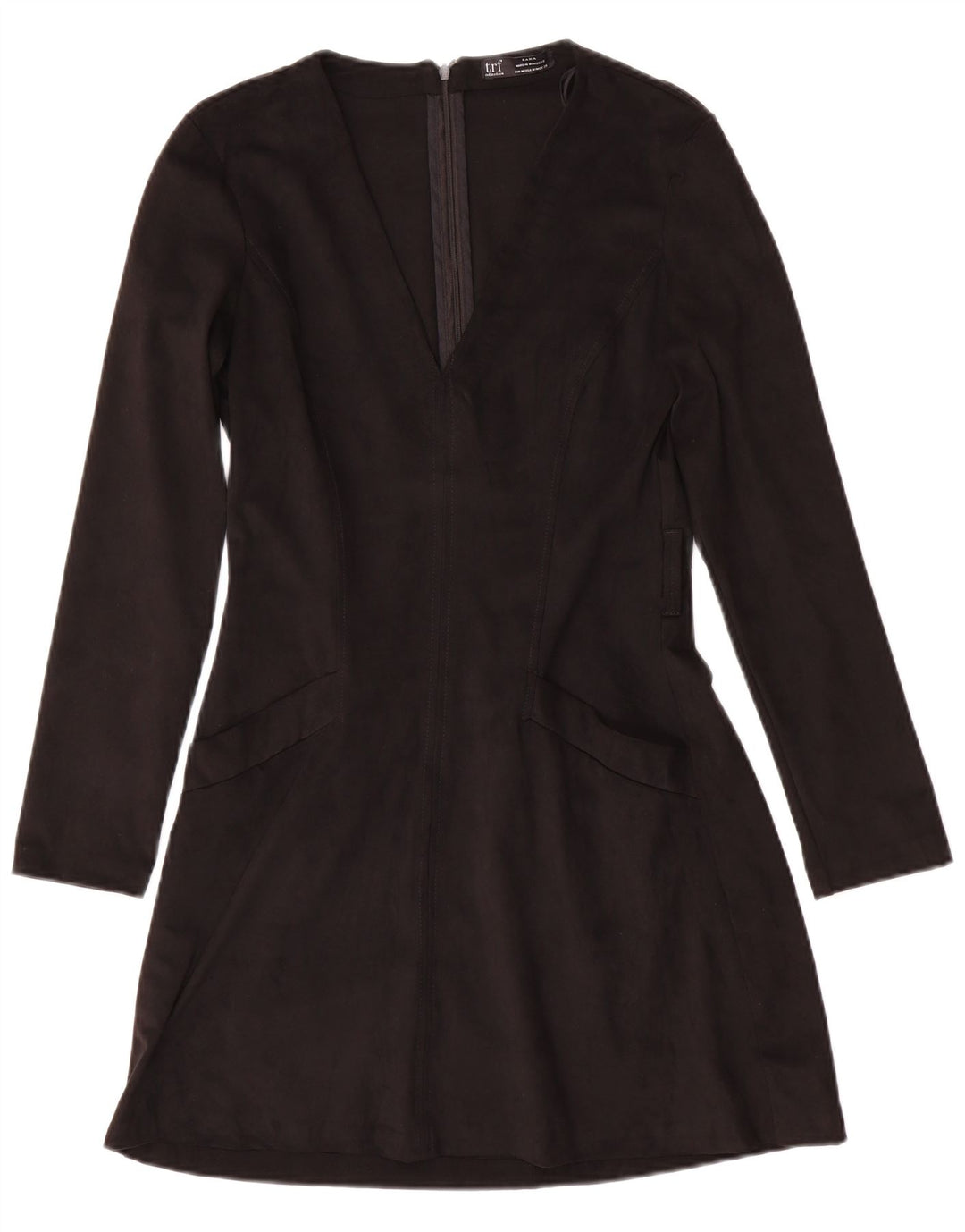 Zara Damen Langarm-A-Linien-Kleid UK 12 Medium Schwarz Polyester