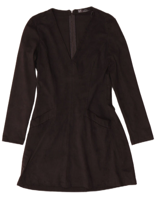 Zara Damen Langarm-A-Linien-Kleid UK 12 Medium Schwarz Polyester