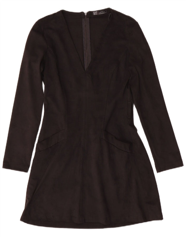 Zara Damen Langarm-A-Linien-Kleid UK 12 Medium Schwarz Polyester