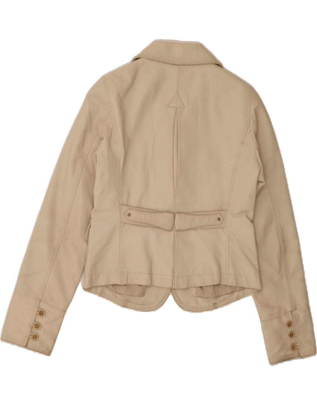 VINTAGE Womens Leather 3 Button Blazer Jacket UK 12 Medium Beige Vintage Vintage and Second-Hand Vintage from Messina Hembry 