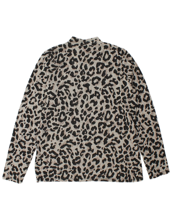 Oasis Damen Top Langarm UK 14 Mittelgraues Polyester mit Animal-Print