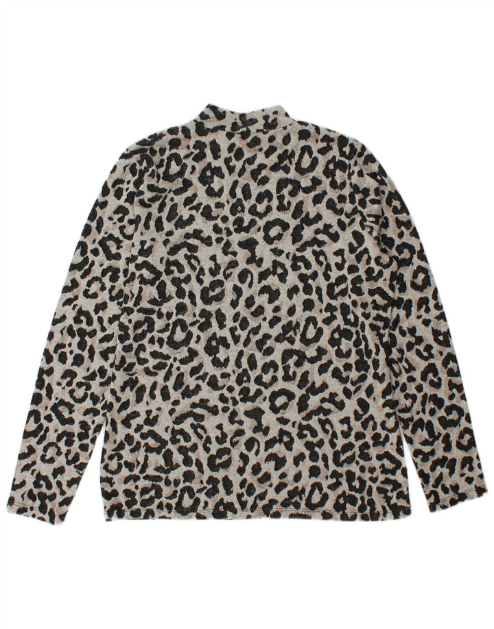 Oasis Damen Top Langarm UK 14 Mittelgraues Polyester mit Animal-Print