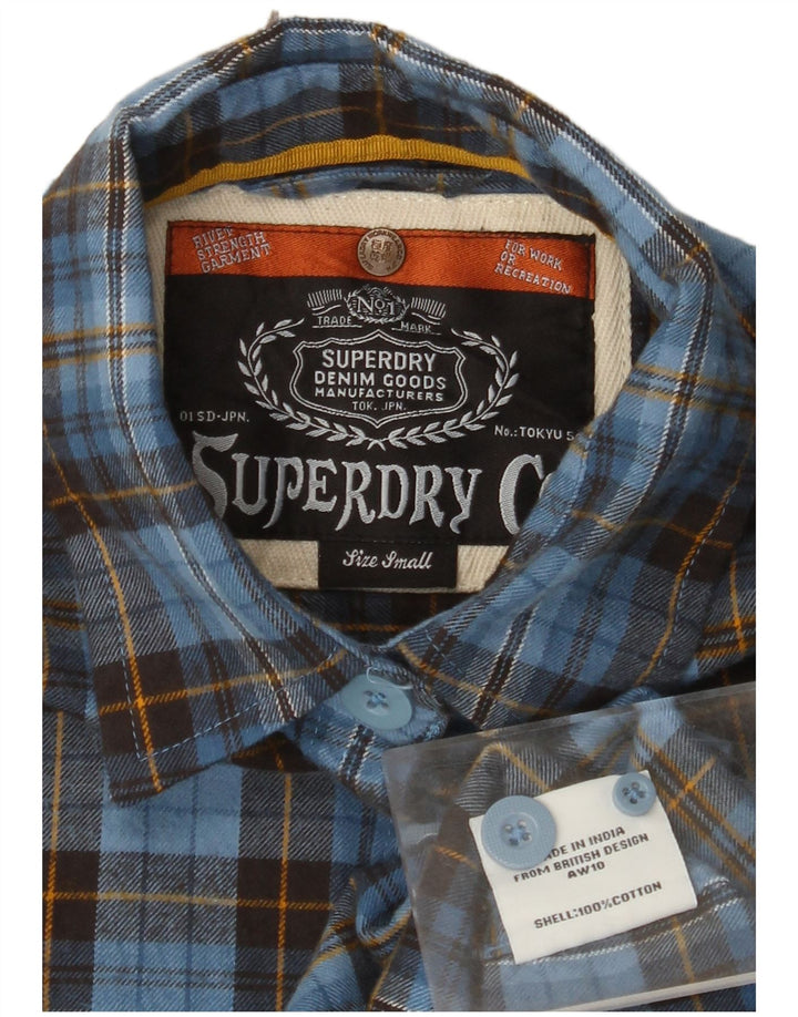 SUPERDRY Flanellhemd mit 3/4-Ärmeln für Damen, UK 10, Größe S, blau kariert, Baumwolle