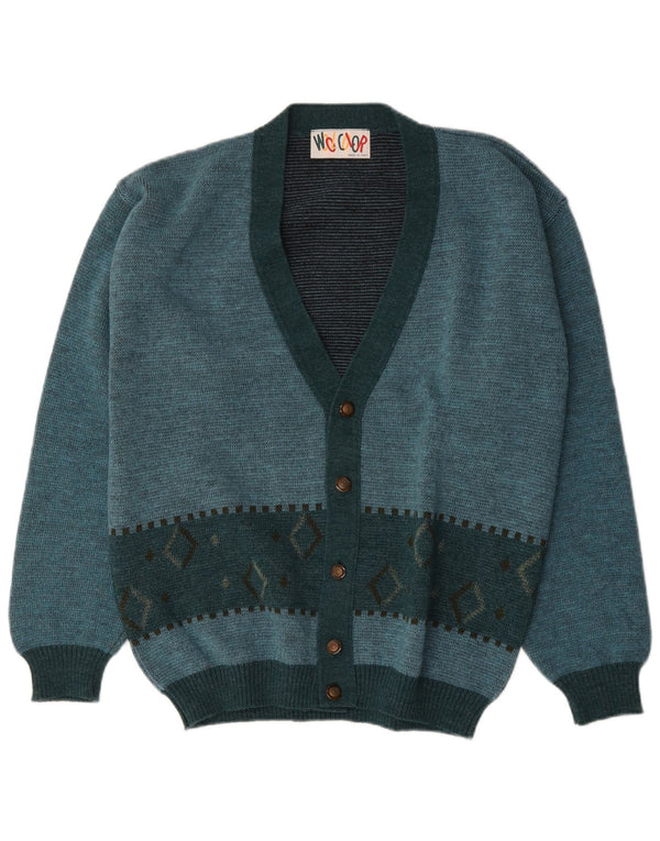 Vintage Herren Cardigan Pullover Medium Türkis Argyle/Diamond Wool