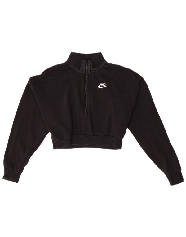 Nike Damen-Sweatshirt, übergroß, kurz geschnitten, mit Reißverschluss, UK 6, XS, Schwarz, Baumwolle