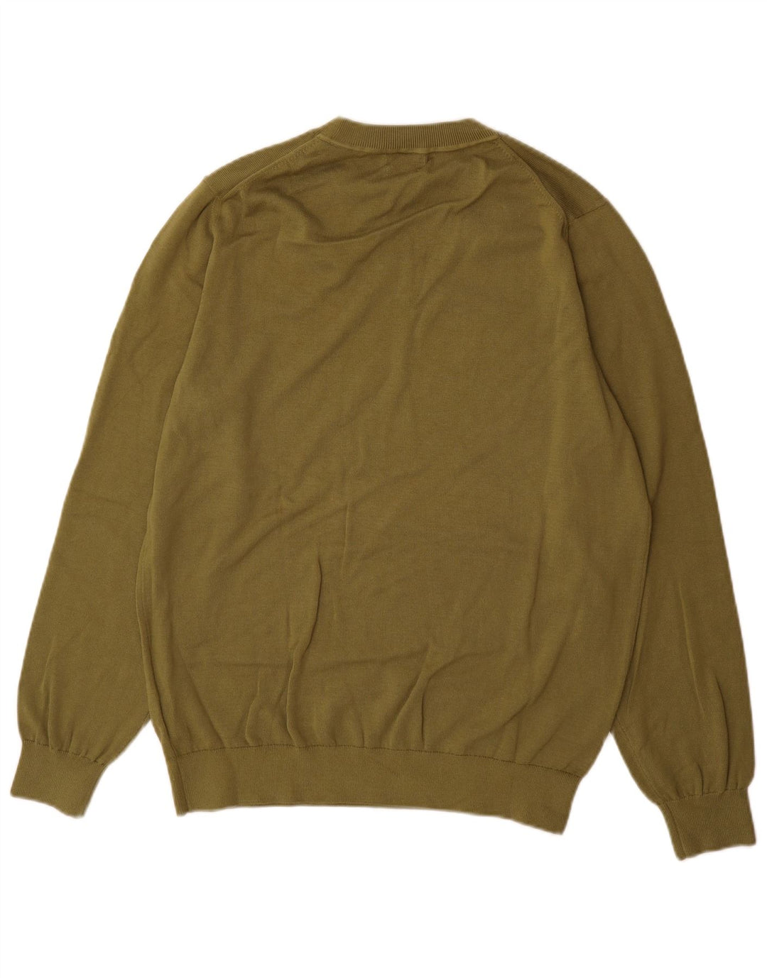 Massimo Dutti Herren-Pullover mit V-Ausschnitt, groß, Khaki, Baumwolle