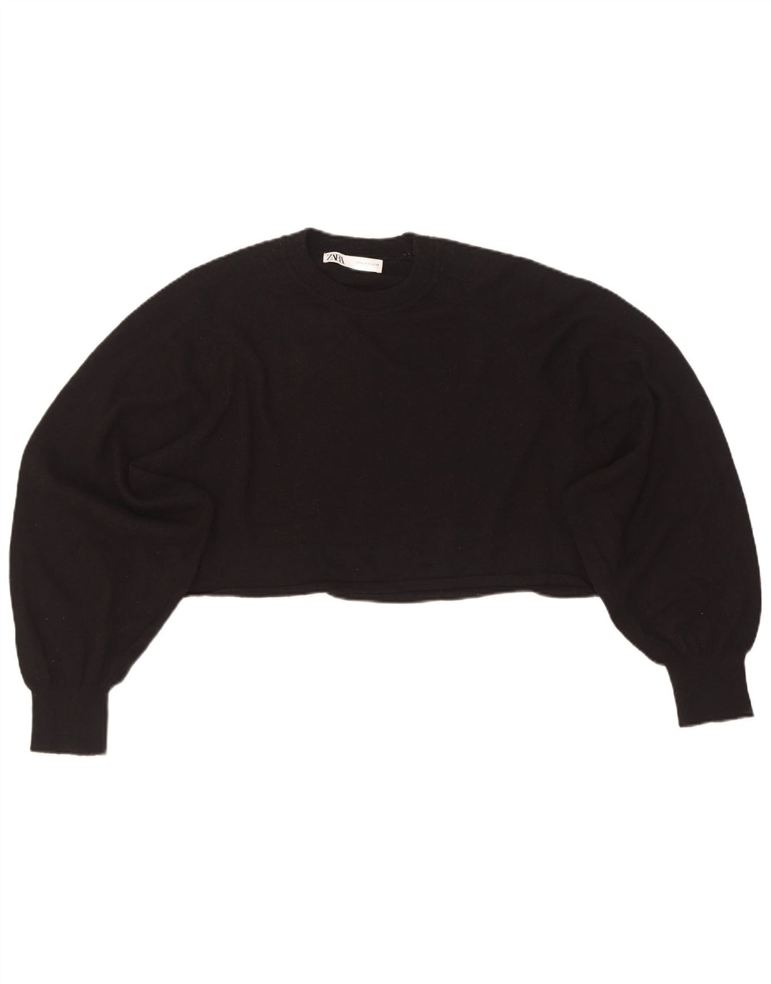 Zara Damen Crop Oversized Pullover mit Rundhalsausschnitt, UK 14, Mittelschwarz
