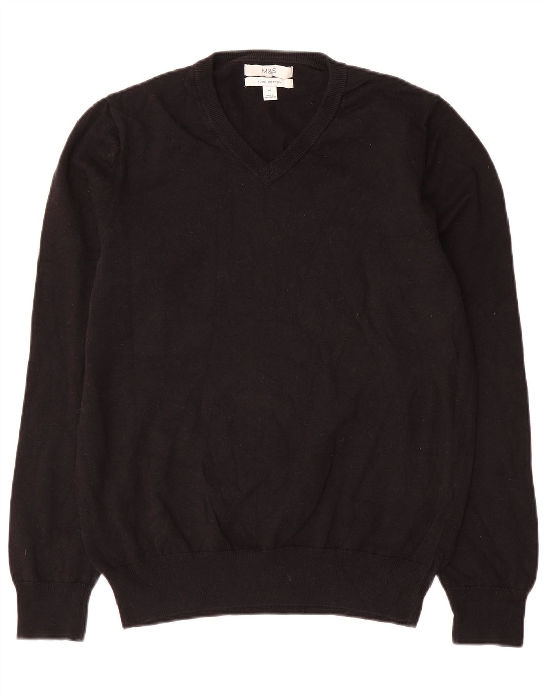 Marks & Spencer Herren-Pullover mit V-Ausschnitt aus mittelschwarzer Baumwolle