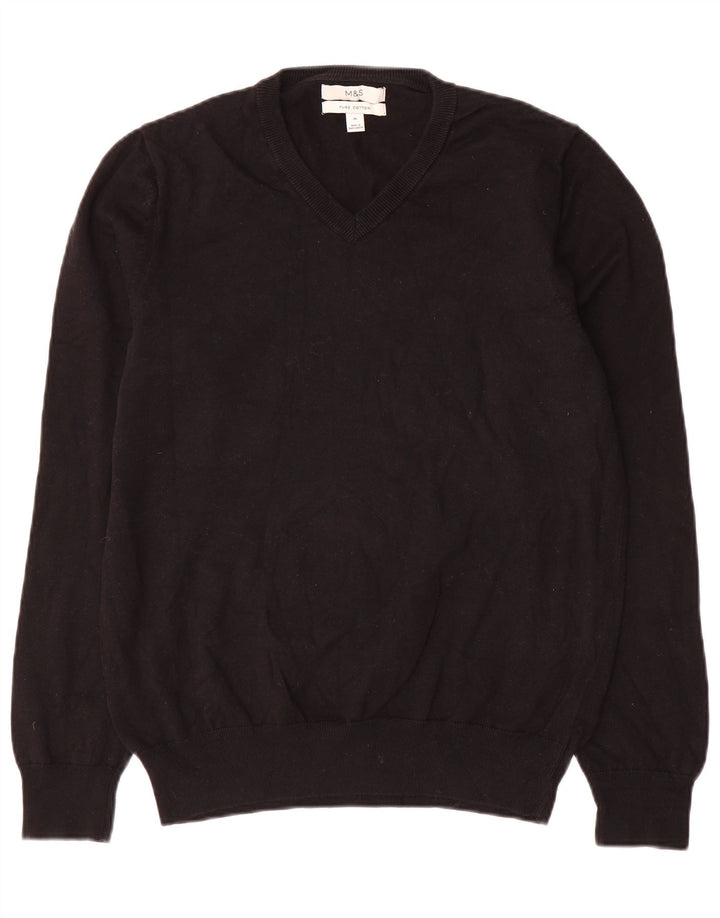 Marks & Spencer Herren-Pullover mit V-Ausschnitt aus mittelschwarzer Baumwolle