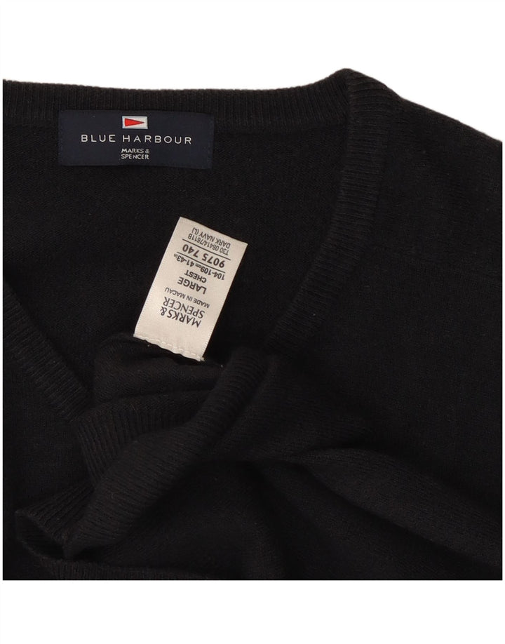 Marks & Spencer Herren Blue Harbour Pullover mit V-Ausschnitt, Größe L, Marineblau