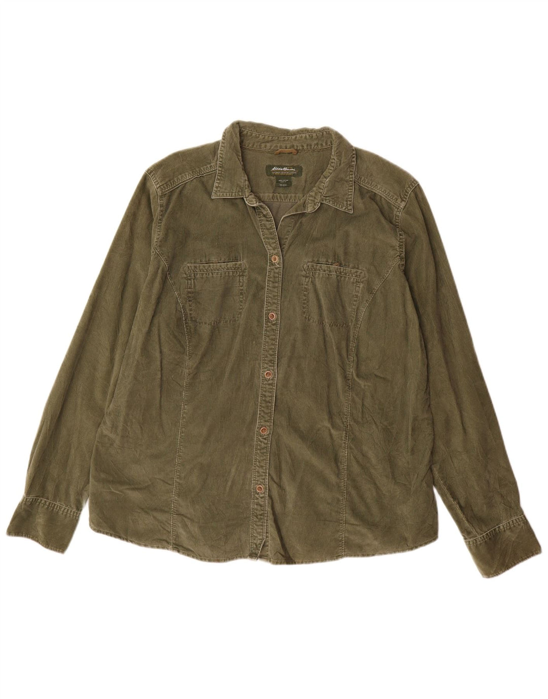 EDDIE BAUER Damen-Hemd aus Cord, groß, UK 18, XL, grüne Baumwolle