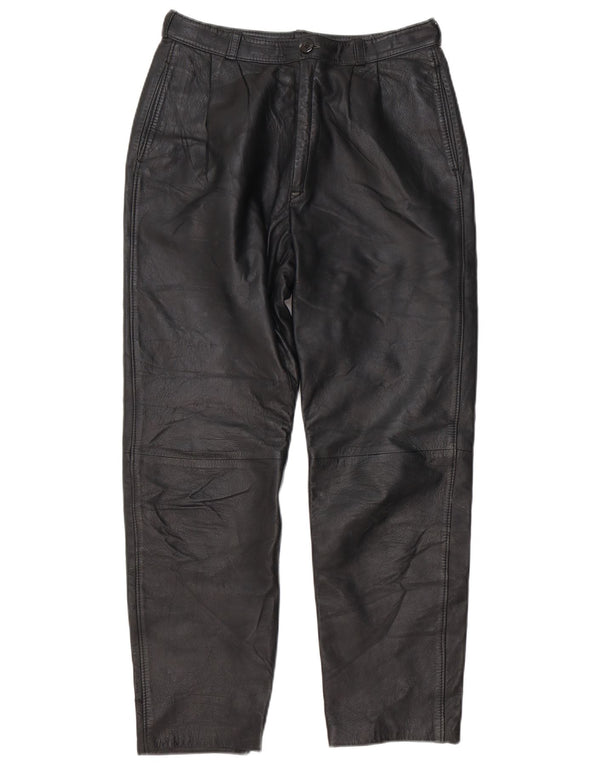 Vintage Damen Gerade Kunstlederhose W30 L29 Schwarz