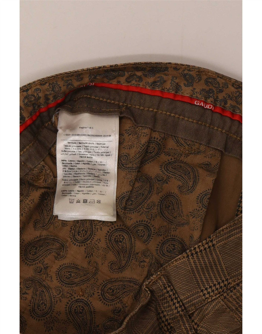 Gaudi Herren Dakota Chino Shorts W32 mittelbraun karierte Baumwolle