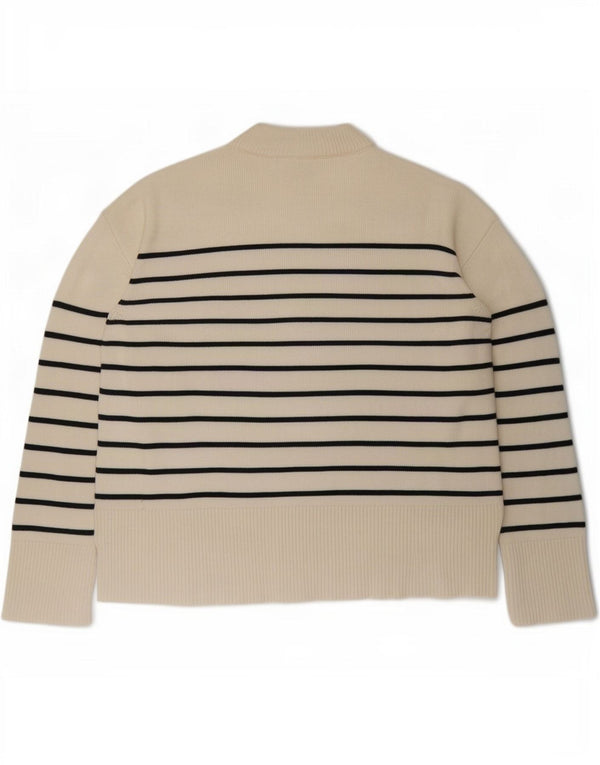 Zara Damen-Pullover mit Rundhalsausschnitt, Gr. 10, Größe S, gebrochenes Weiß, gestreift