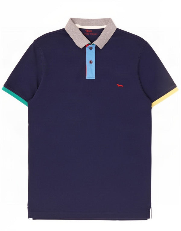 Harmont & Blaine Mens Regular Fit Polo Shirt Small Navy Blue Colourblock