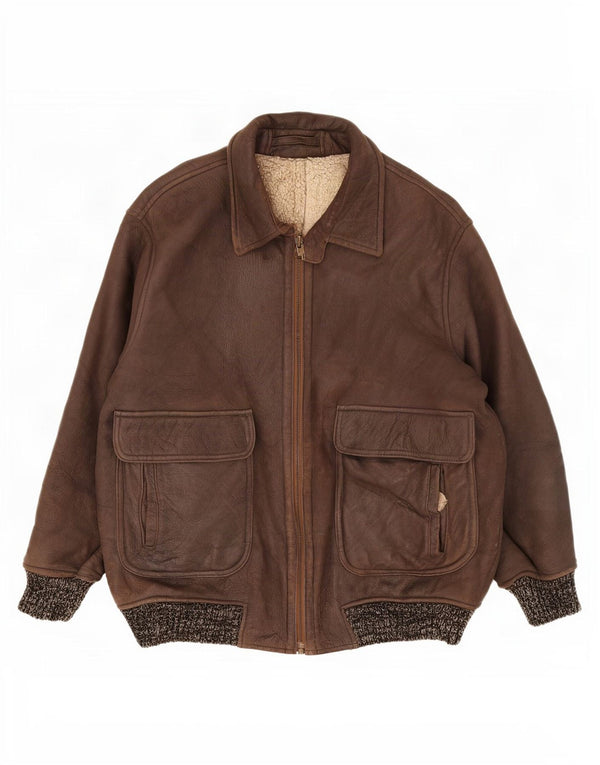 Vintage Herren Shearling Jacke IT 52 XL Braun gefleckt