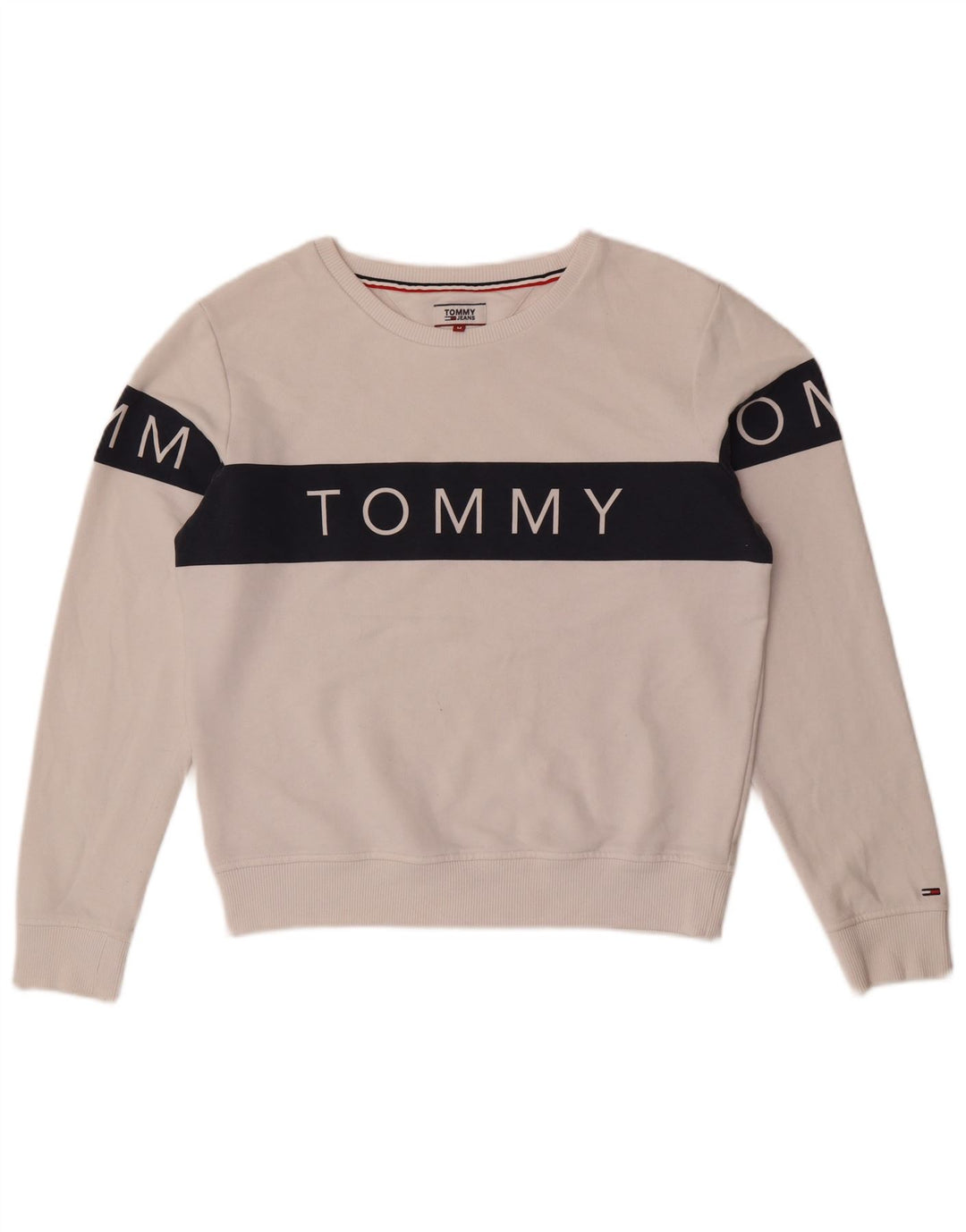Tommy Hilfiger Damen-Sweatshirt-Pullover UK 14 Mittelweiß Farbblock